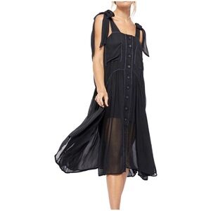NWT Free People Lou Lou Utility Midi  Tie Stitching  Navy (Black) Dress Sz Large